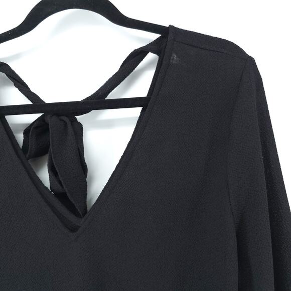 H&M Divided Whimsygoth Black Crepe Back Keyhole Tie Bell Sleeve Flowy Blouse 14 - Picture 4 of 10